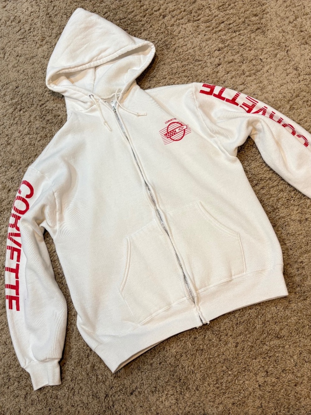 Corvette White Hoodie Zip Front Size M